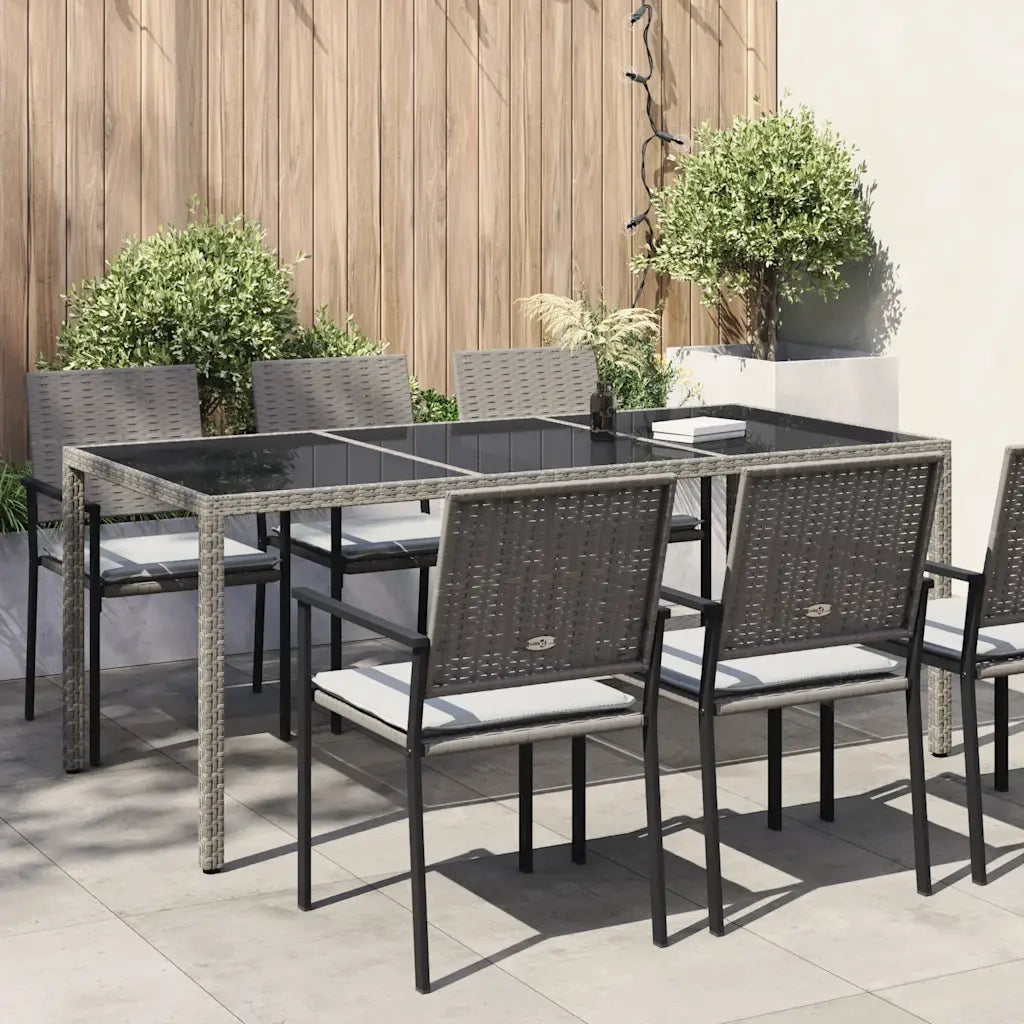 Tavolo Giardino Grigio 190x90x75 cm Vetro Temperato Polyrattan 316715
