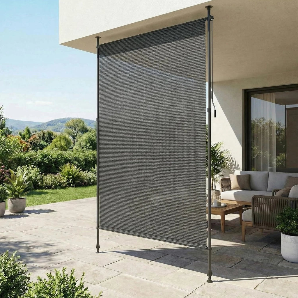 Tenda Verticale HDPE 150×310 cm Grigio, Tenda a Pinza Estensibile, Senza Forare, Privacy, Protezione Solare UV, Antivento, Resistente Alle Intemperie - per Balcone, Giardino, Terrazza