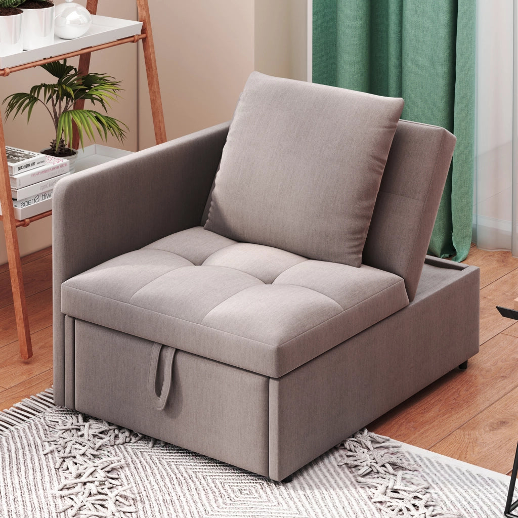 Divano letto multifunzione 3 in 1 con schienale regolabile a 5 posizioni, rivestimento grigio, soluzione salvaspazio per piccoli ambienti