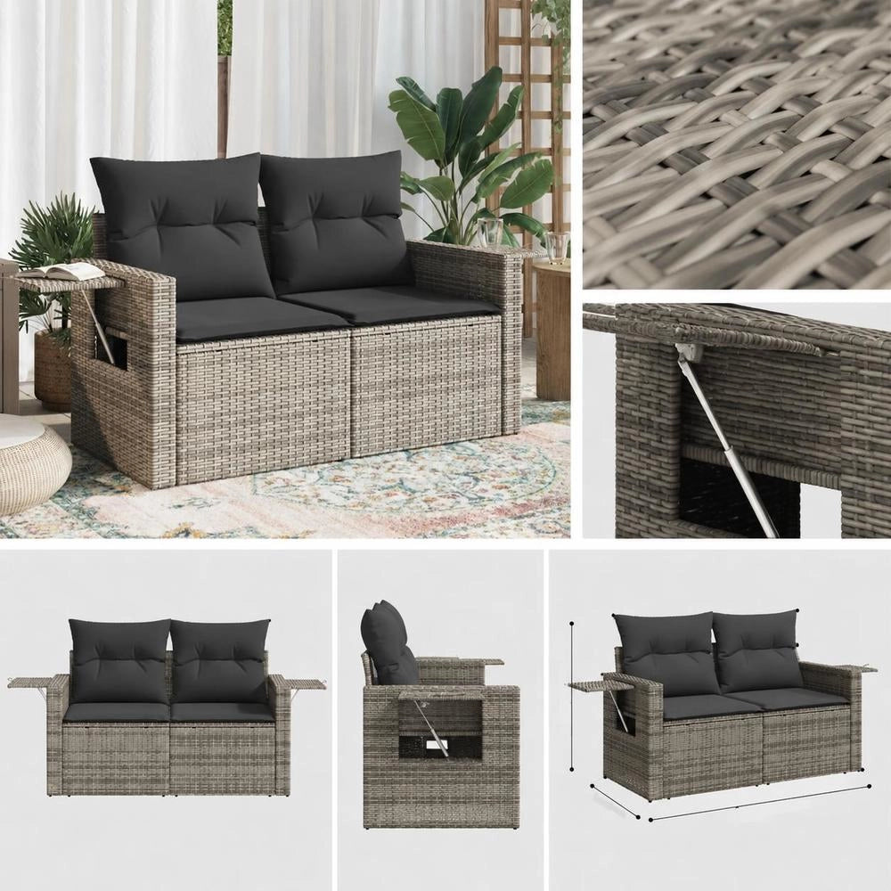2-seater Garden Sofa With Cushions, Grey Poly Rattan