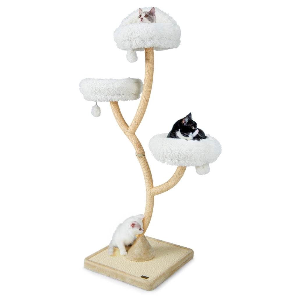 Albero per gatti alto 178cm con telaio in metallo pali e tavoletta tiragraffi in sisal, Torre per gatti Beige-Alberi Tiragraffi