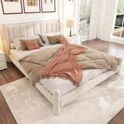 Letto imbottito 180x200 cm in velluto beige con testiera ondulata e rete a doghe