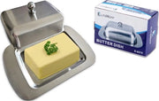Contenitore di burro in acciaio inossidabile con coperchio, contenitore per burro con manico, ciotola per burro, metallo, 19 x 12 cm, per 250 g di burro
