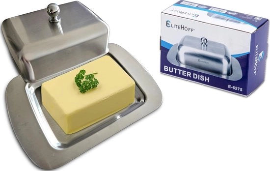 Contenitore di burro in acciaio inossidabile con coperchio, contenitore per burro con manico, ciotola per burro, metallo, 19 x 12 cm, per 250 g di burro