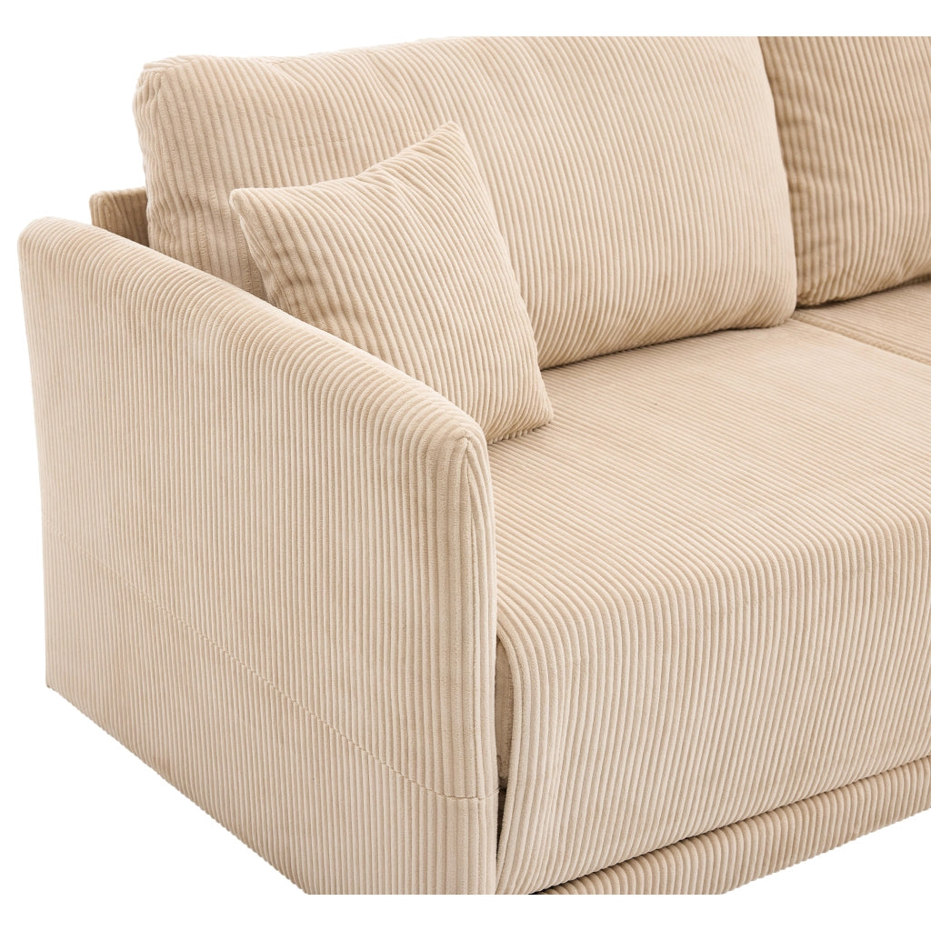 Divano letto 182x88x84 cm trasformabile in velluto a coste beige