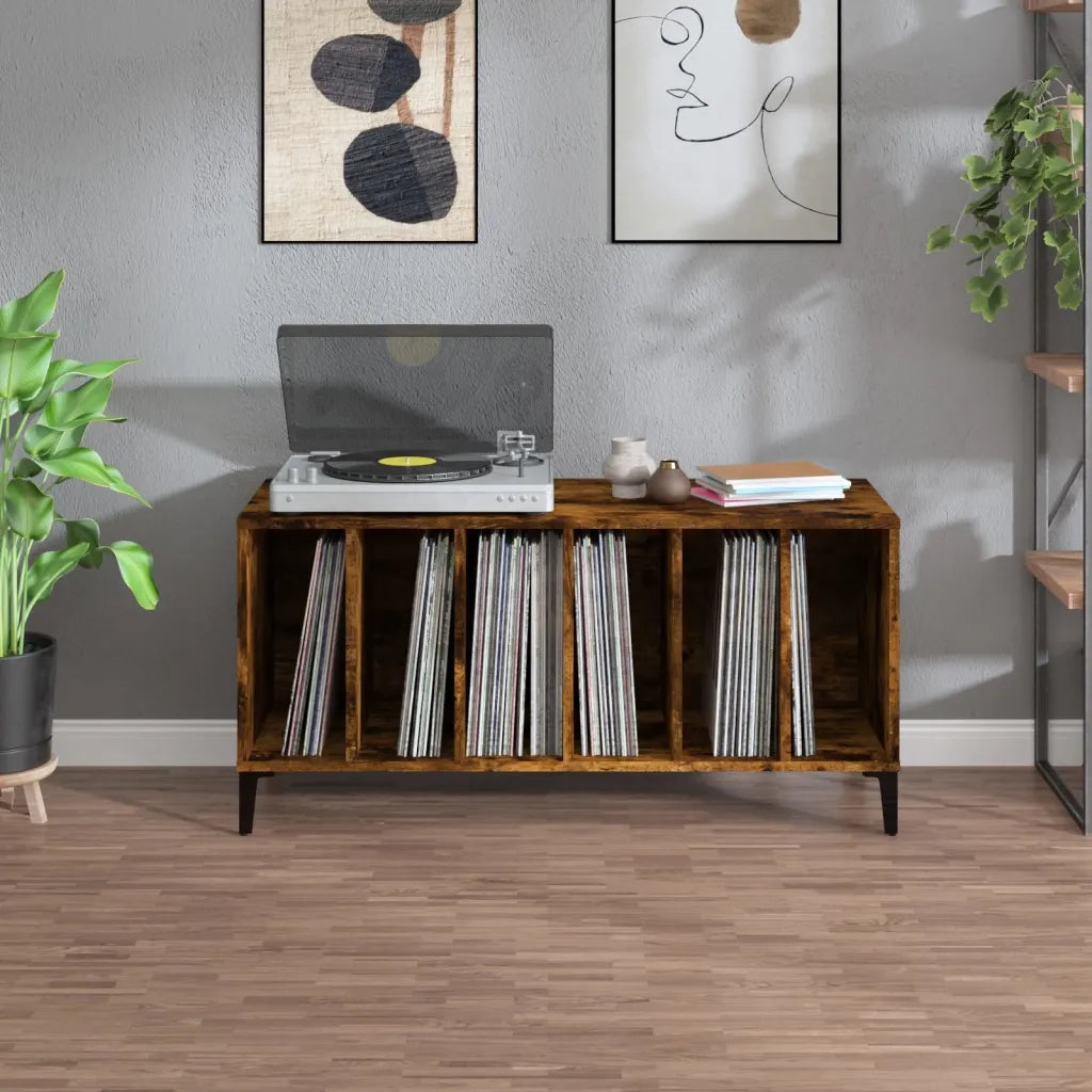 Mobile Porta Dischi Rovere Fumo 100x38x48 cm Legno Multistrato 831986