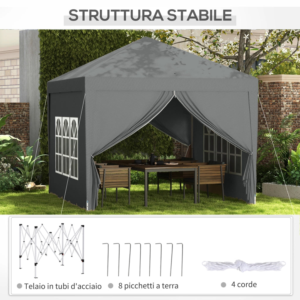 Gazebo da Esterno 3x3 m Pieghevole con 4 Pannelli Laterali, in Acciaio e Tessuto Oxford Grigio Chiaro