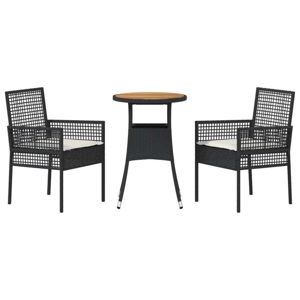 Set da Pranzo da Giardino 3 Pezzi Nero Polyrattan