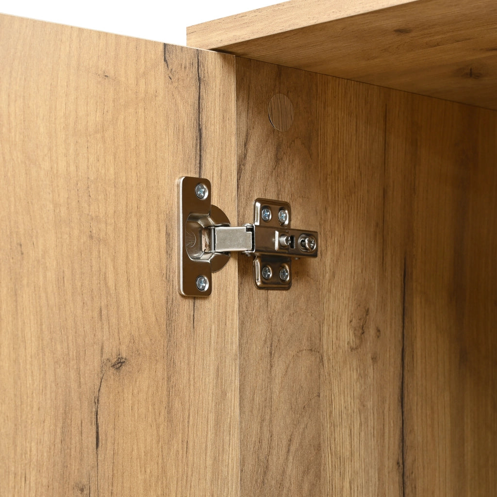 Armadietto a specchio alto con 4 ante 12 vani e vano aperto in truciolare nero naturale 65 × 35 × 190 cm