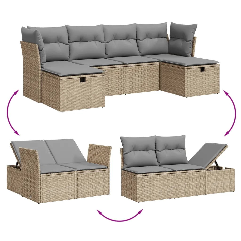 Set Divano da Giardino 6 pz con Cuscini Beige Misto Polyrattan 3265777