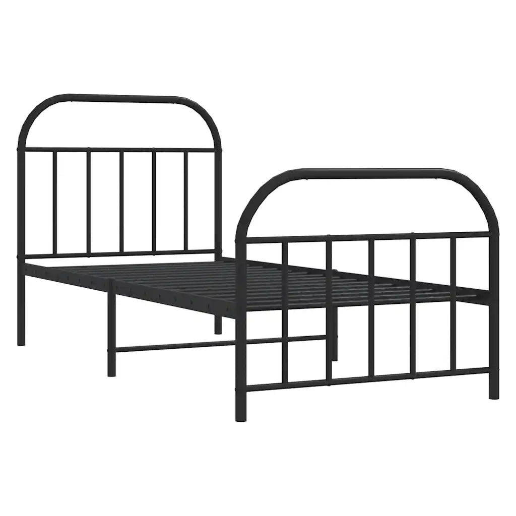 Letto singolo | Letto per adulti | Giroletto con Testiera e Pediera Metallo Nero 90x190 cm