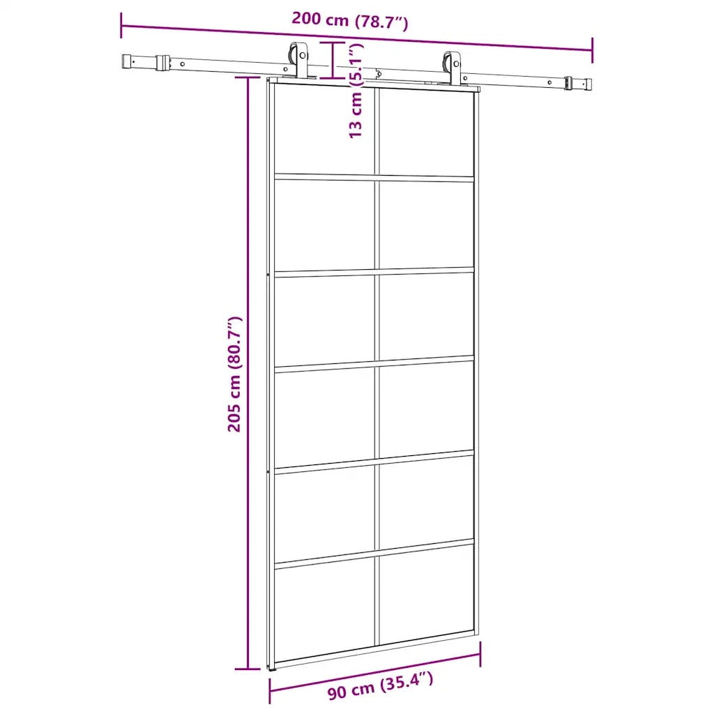 Porta Scorrevole con Ferramenta Nera 90x205 cm in Vetro ESG 3375851