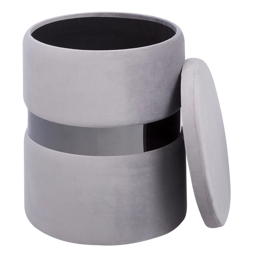 Set di 2 pouf contenitivi Poggiapiedi con rivestimento in velluto di poliestere Grigio Stile Glam