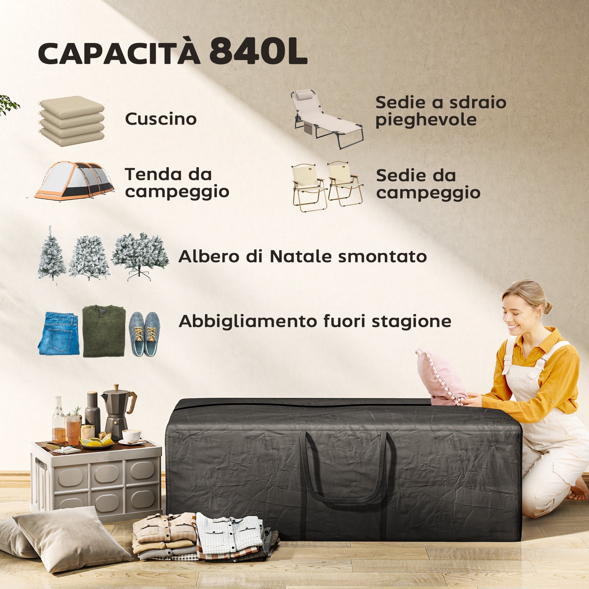 Custodia per Albero di Natale da 840L Impermeabile e UV30+ Tessuto Oxford 600D Nero