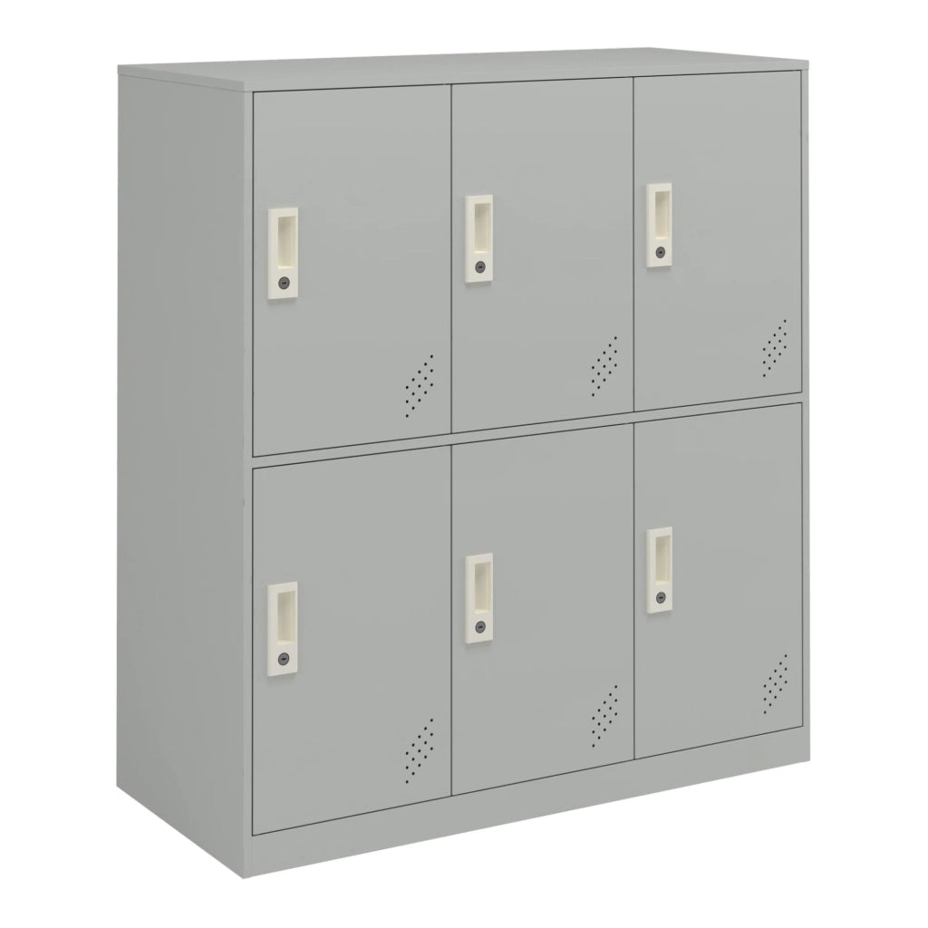 Armadietto in metallo con 6 ante in acciaio laccato 100 x 90 x 40 cm grigio chiaro 03_0009183