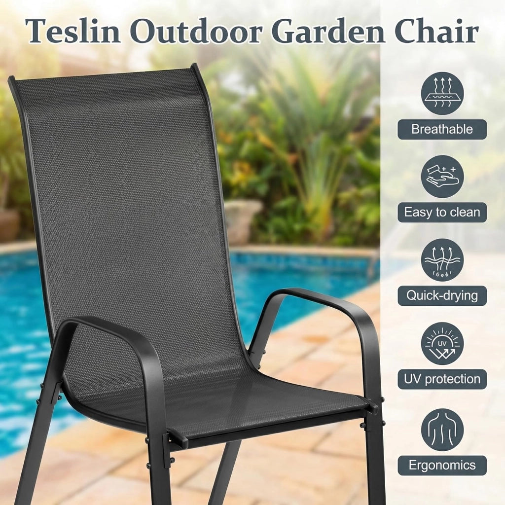 Set di mobili da giardino, 5 pezzi, con 4 poltrone impilabili e 1 tavolo quadrato WPC, mobili da balcone, mobili da terrazza per tutte le stagioni, terrazza, giardino ed esterni