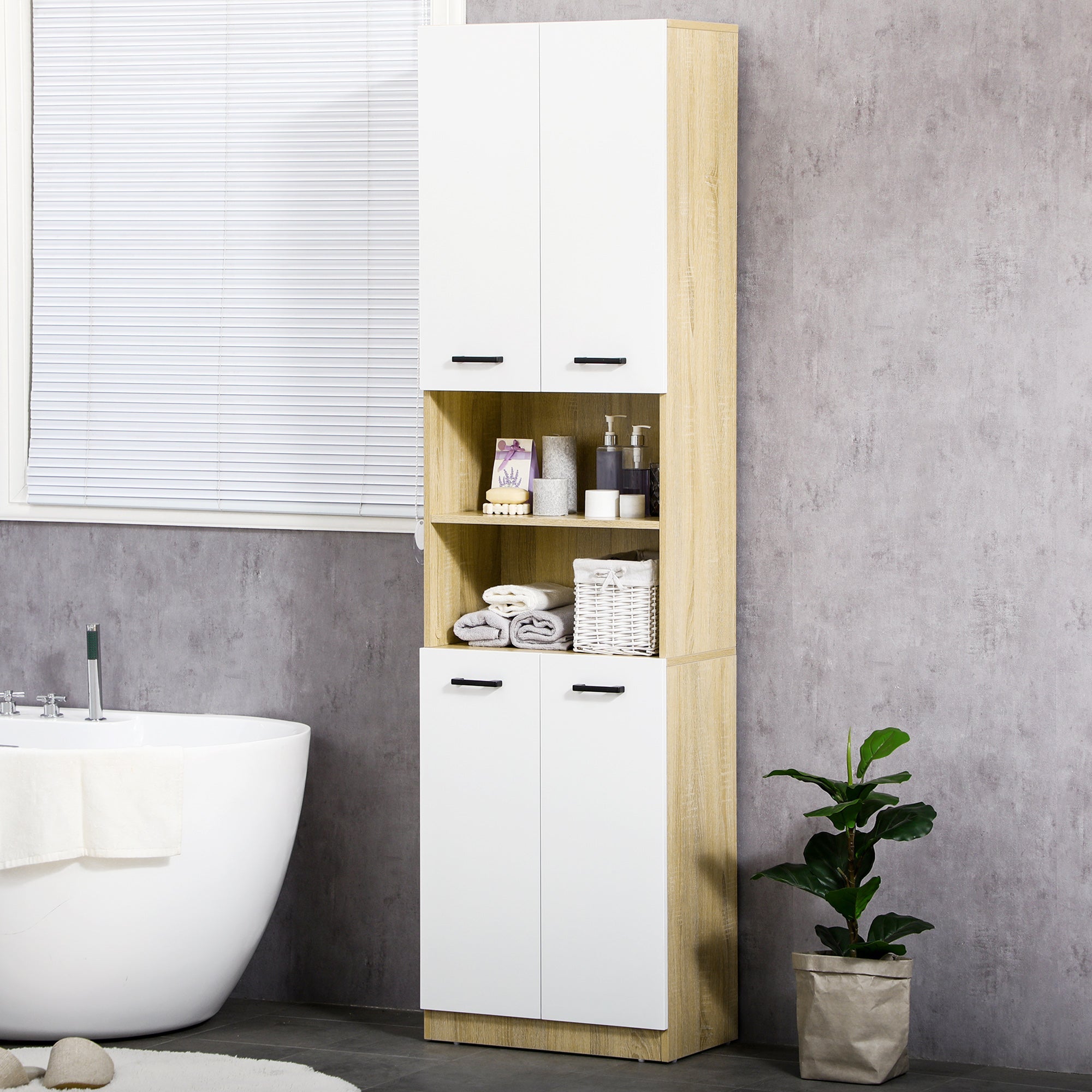Mobile Bagno 4 ante 2 Ripiani 53x33,5x195,7 cm in Truciolato Bianco