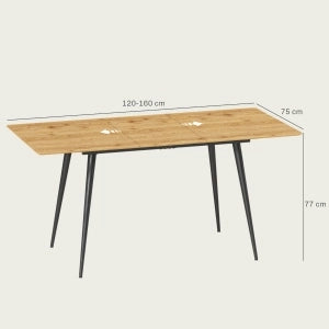 Tavolo da pranzo allungabile 120/160 x 75 cm, 6-8 posti, struttura in acciaio, colore naturale