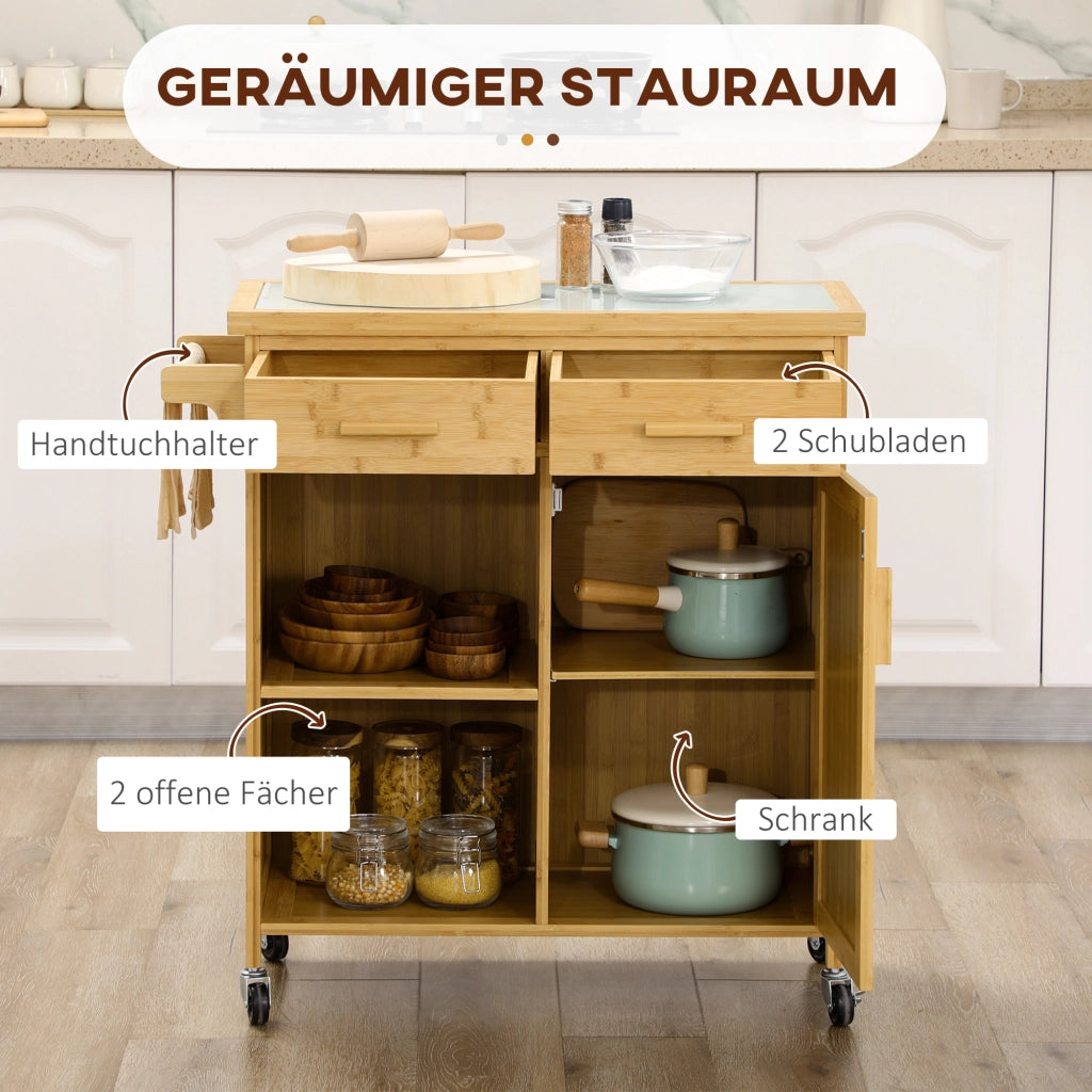 Carrello da Cucina in Bamb¨´ ¨C zephmum ¨C 2 Cassetti, 1 Anta, 2 Ripiani, Naturale