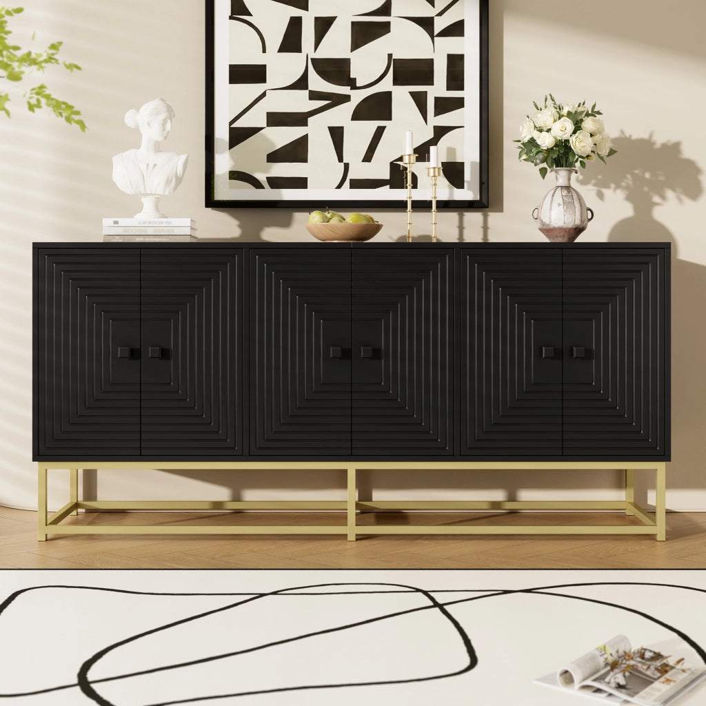 Credenza con 3 Ante Doppie; Frontali a Rilievo; Finitura Opaca; Ampio Contenimento; 160??38??75;5 cm; Truciolare; Nero