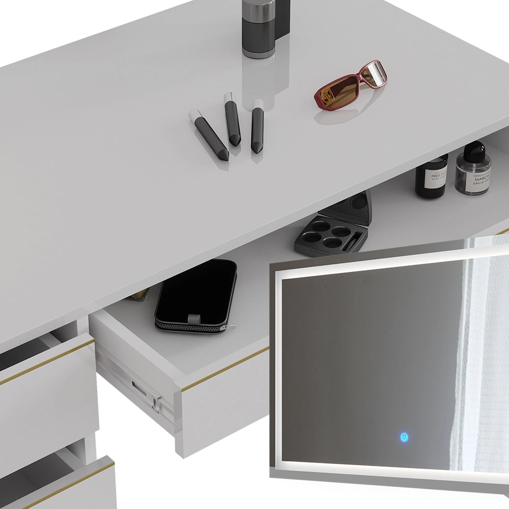 Vicco Tavolo da toilette Bianco/Oro 55 cm con specchio a LED
