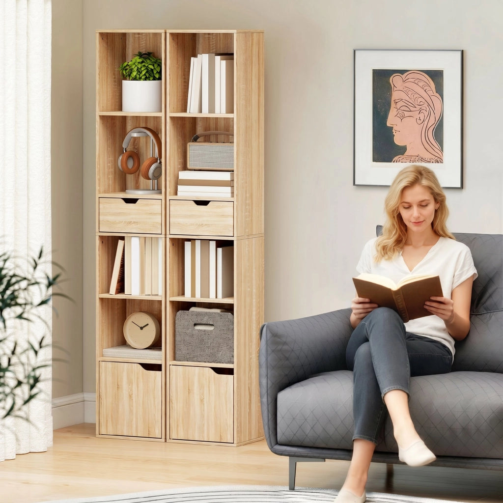 Libreria con cassetti e ripiani aperti ¨C zephmum ¨C naturale 30x24x158 cm