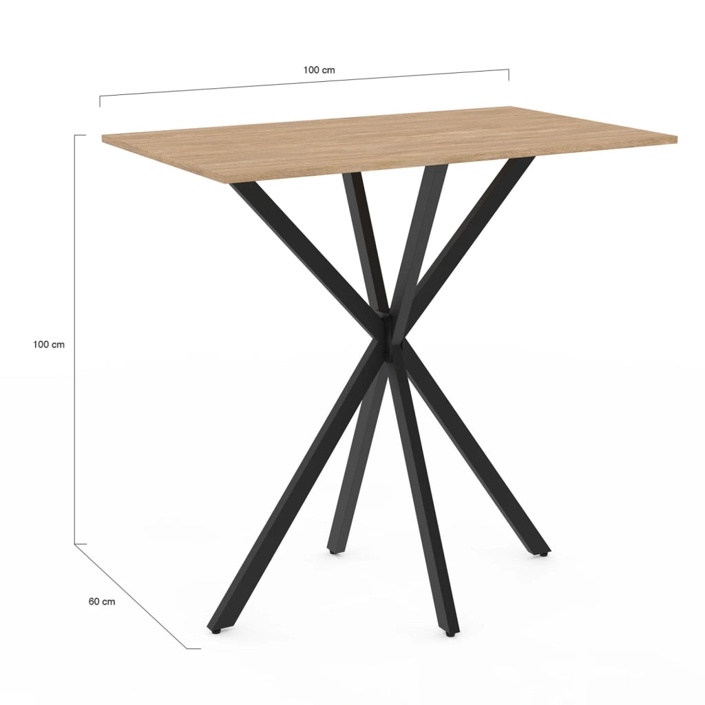 IDMarket - Tavolo bar rettangolare ALIX con gamba in legno e ragno nero 100 cm