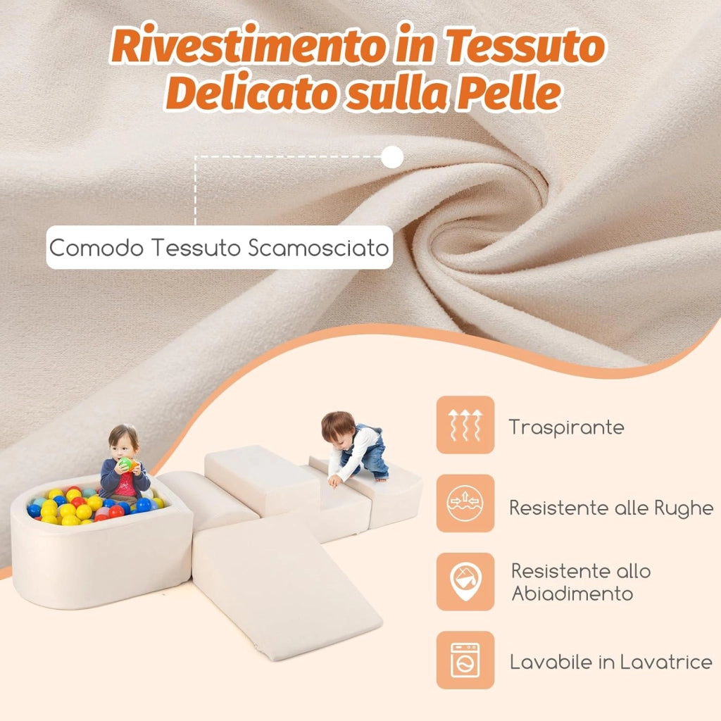 Set di 5 Pezzi Gioco in Schiuma, Blocchi con Piscina di Palline per Bambini, Coperture Lavabili con Cerniere, Blocchi Creativi per Stanza di Giocattoli, Camera da Letto (Bianco)