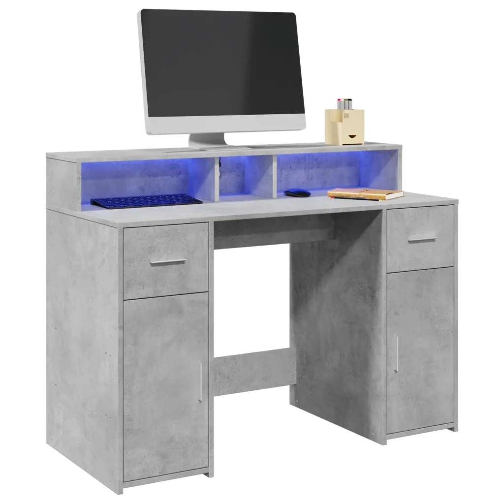 Scrivania con Luci LED Grigio Cemento 120x55x91 cm Multistrato 3309414