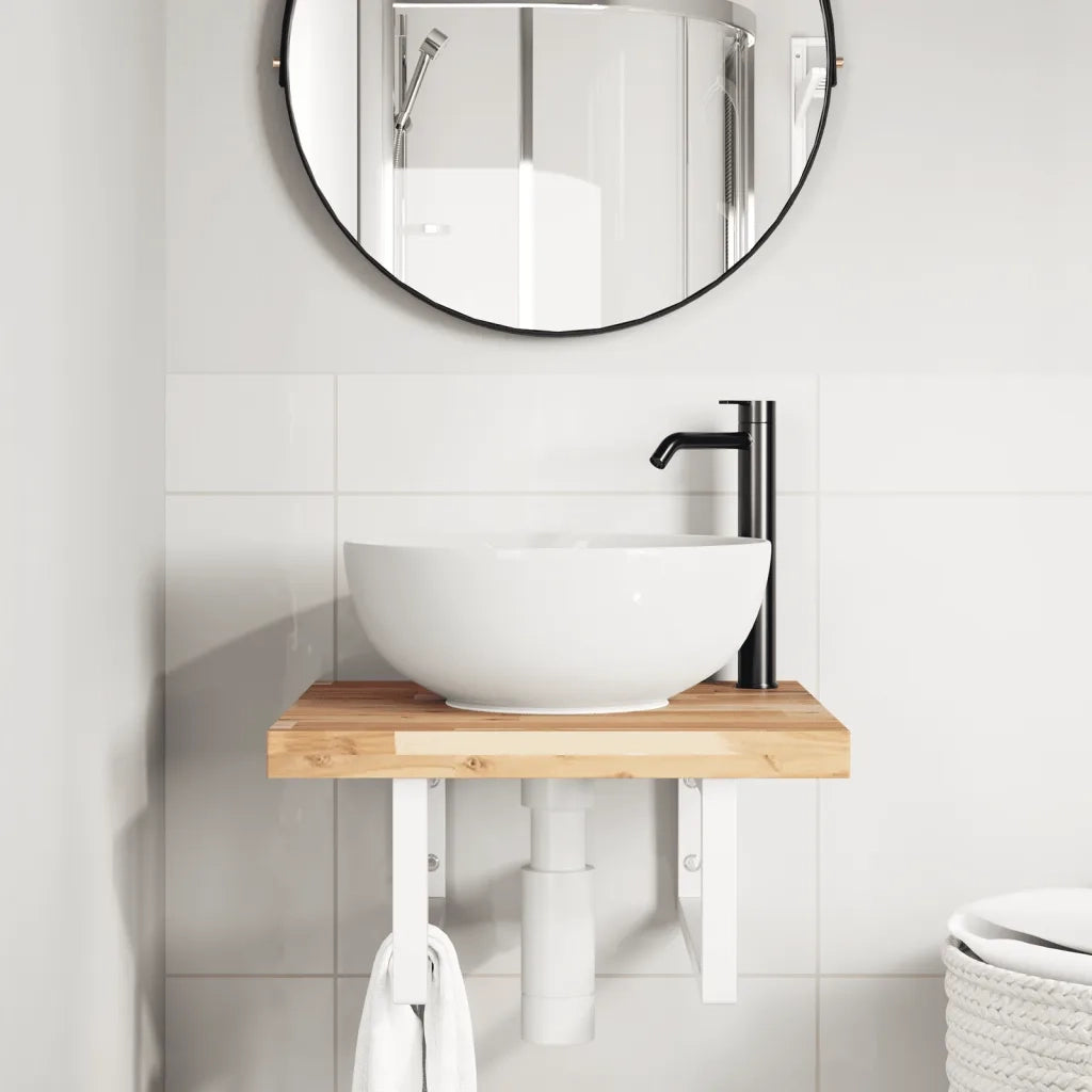 vidaXL Ripiano a Parete per Lavabo in Acciaio e Massello di Acacia