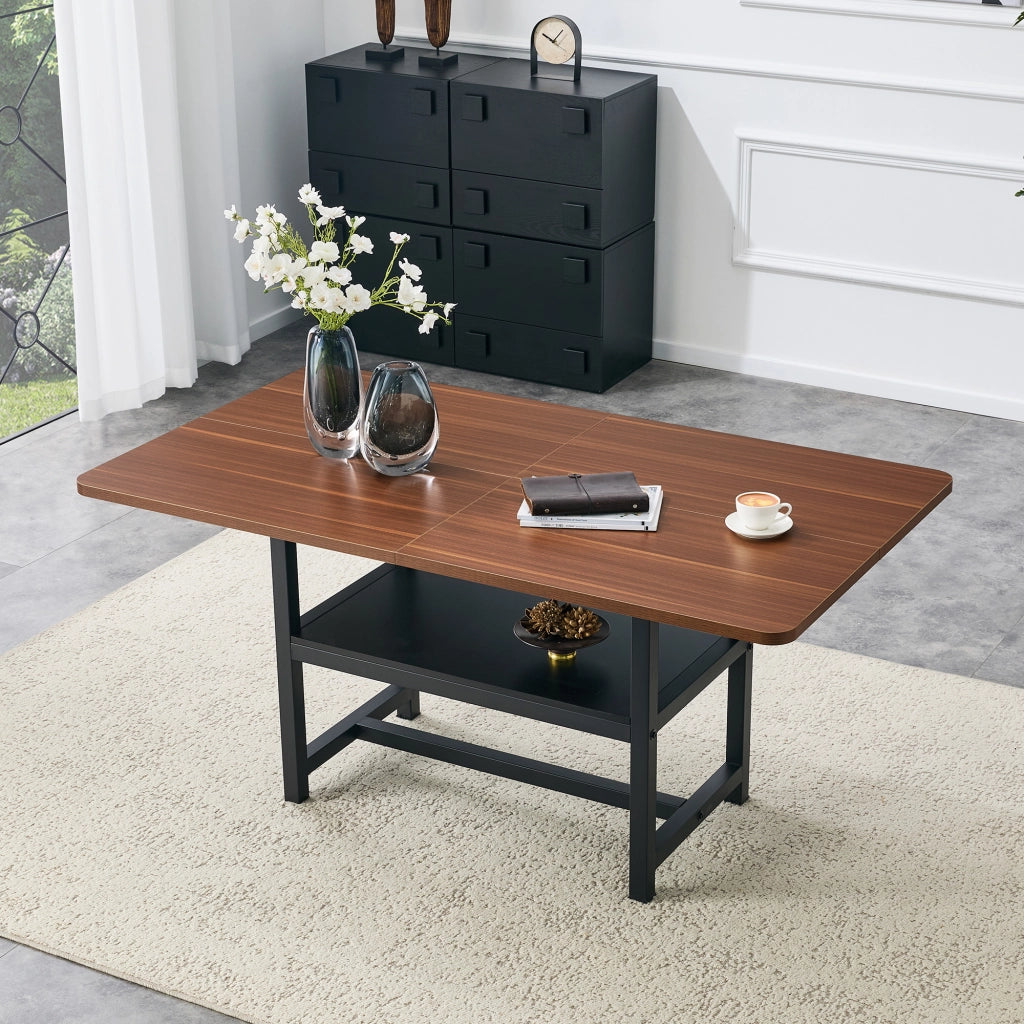 Tavolo da pranzo 4-6 posti con ripiano - per cucina - 160×90×76 cm - noce e nero