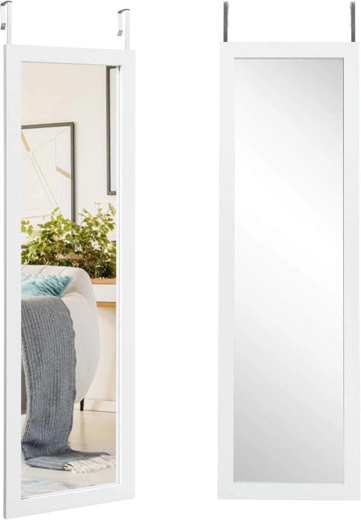 Grande Specchio Sospeso, Specchia a Figura Intera, Specchia per Cornice di Porta, da Parete, con 2 Ganci, 120 x 37 x 1,6 cm (Bianco)