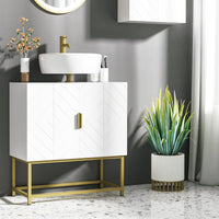 Mobile Sotto Lavabo Bagno 60x30x65 cm in Legno e Acciaio Bianco e Oro