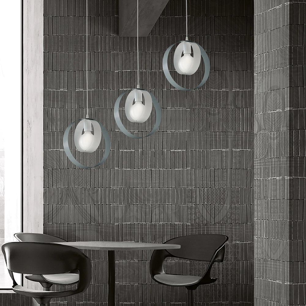 Sospensione Moderna 1 Luce Cerchi Ferro Bianco E Grigio Serie Bolla