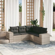 Set Divano da Giardino 5pz con Cuscini Grigio Chiaro Polyrattan