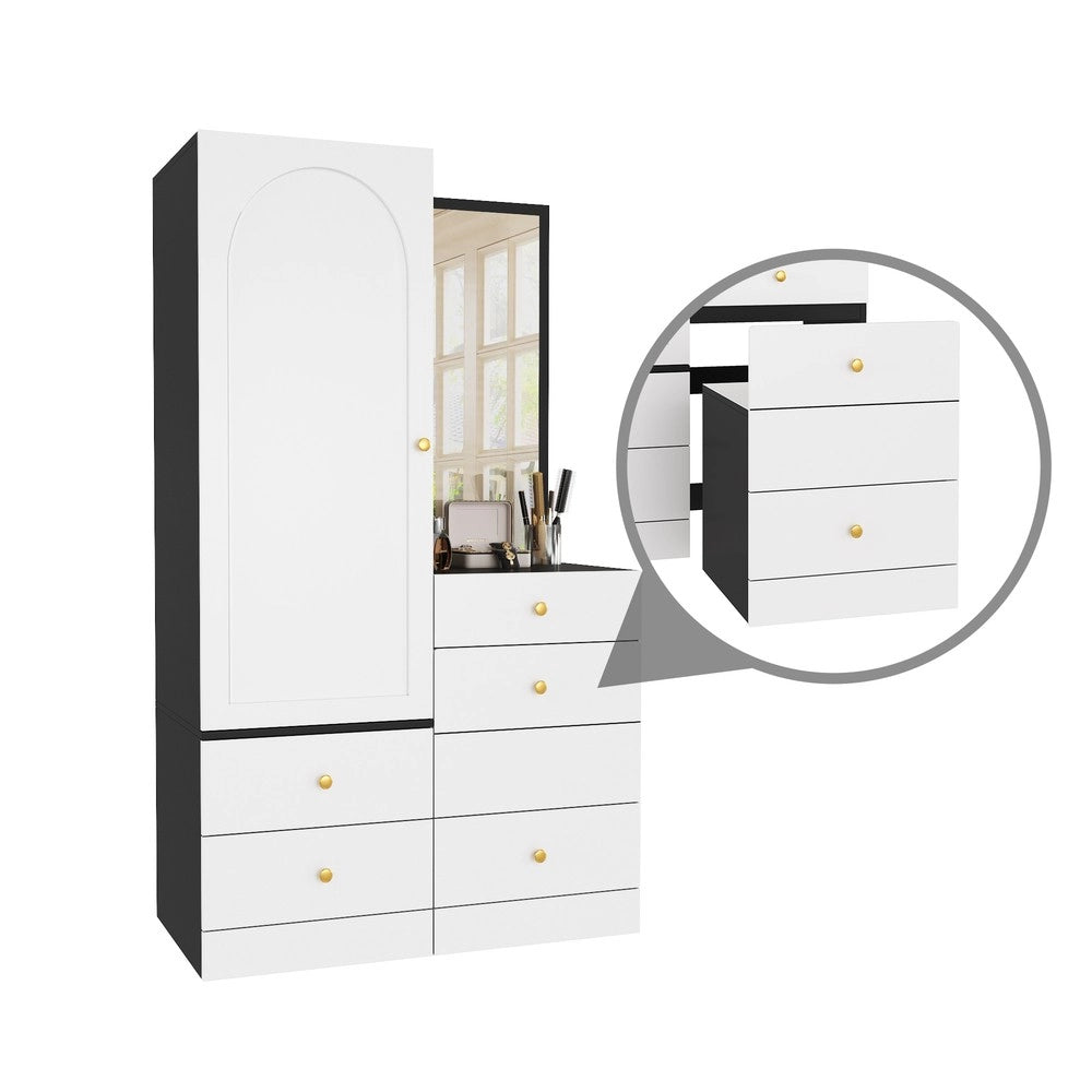 Armadio multiuso con specchio e cassetti ¨C Minimal ¨C Bianco, MDF, 90x51x180