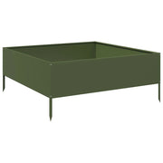 Aiuola rialzata/contenitore per piante e fiori color oliva adatta per terrazze e giardini 100 x 100 x 25 cm acciaio verde 02_0039851