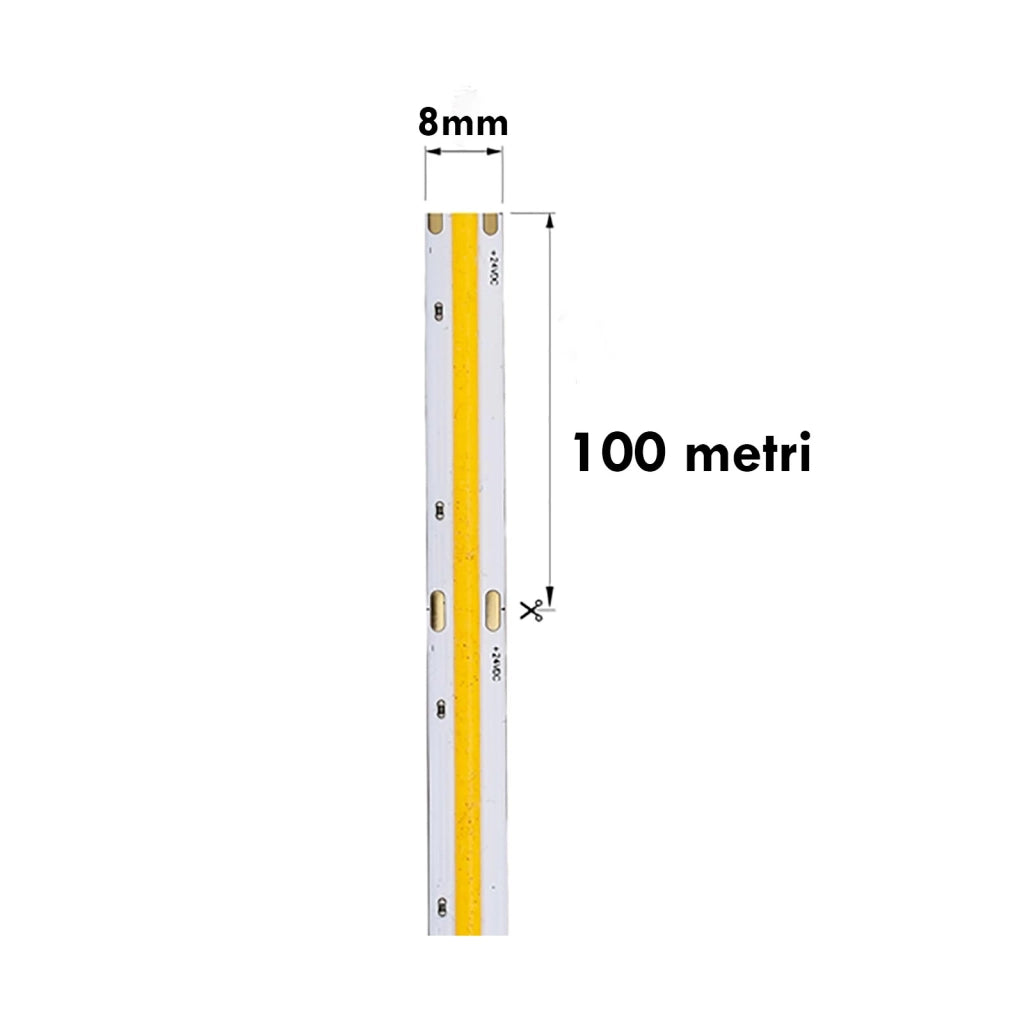 Striscia LED Flessibile LINEAR COB 230V IP65 Lama di Luce Continua 10W/m per Esterni 932lm/m BOBINA 100 metri 4000K