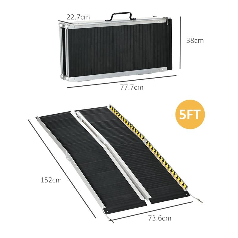 RAMPA PER SEDIA A ROTELLE PIEGHEVOLE E ANTISCIVOLO IN ALLUMINIO, 152X73CM, CAPACITÓ 272KG