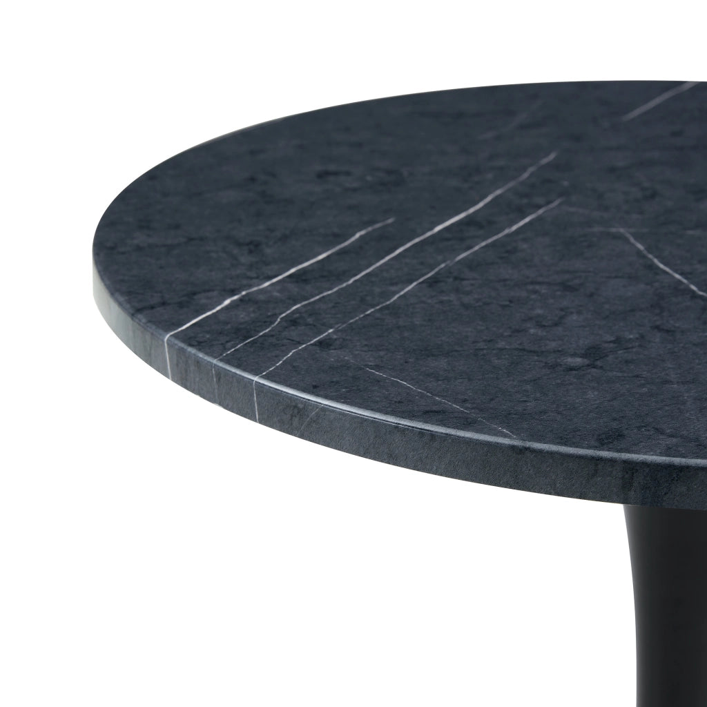 Tavolo da pranzo rotondo con base centrale in MDF effetto marmo nero e piedini antiscivolo diametro 60 cm