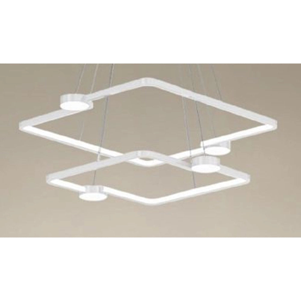 Trade Shop - Lampadario A Sospensione Led 60w 2 Quadrati Con Telecomando Design Moderno Bianco 71194 -