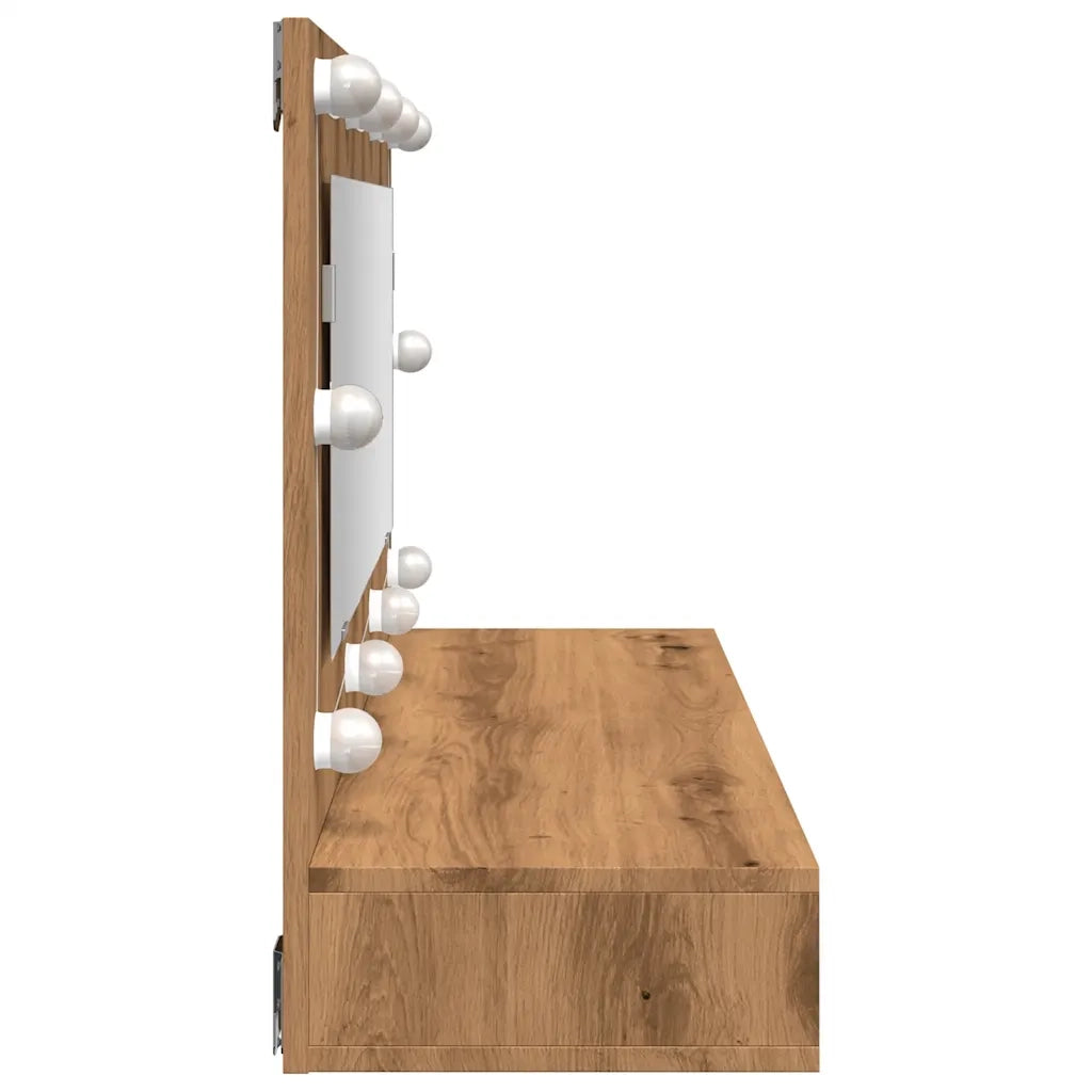 Mobiletto a specchio con LED-Armadietto a Specchio in rovere artigianale 90x31,5x62 cm
