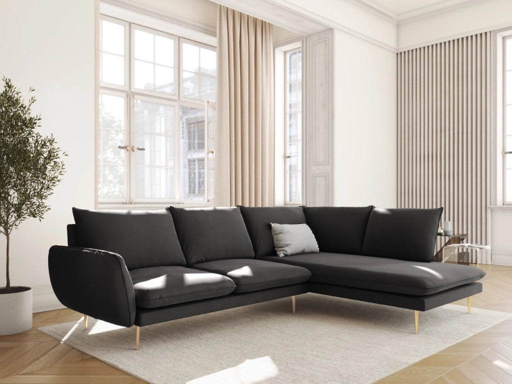 Cosmopolitan Design - Divano angolare destro "Vienna" 6 posti in velluto grigio scuro 