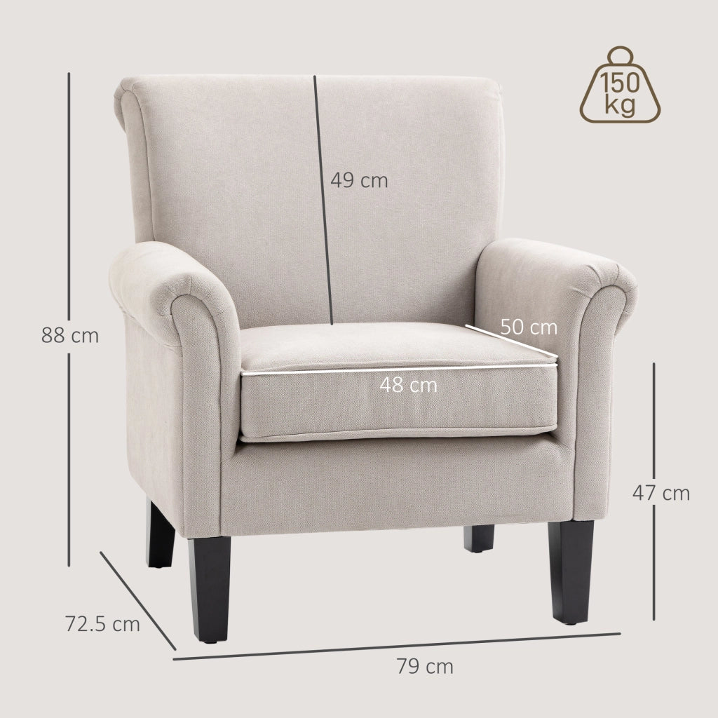 Poltrona d'Arredo in Stile Nordico con Braccioli, in Legno e Poliestere, 79x78x87 cm, Grigio e Marrone