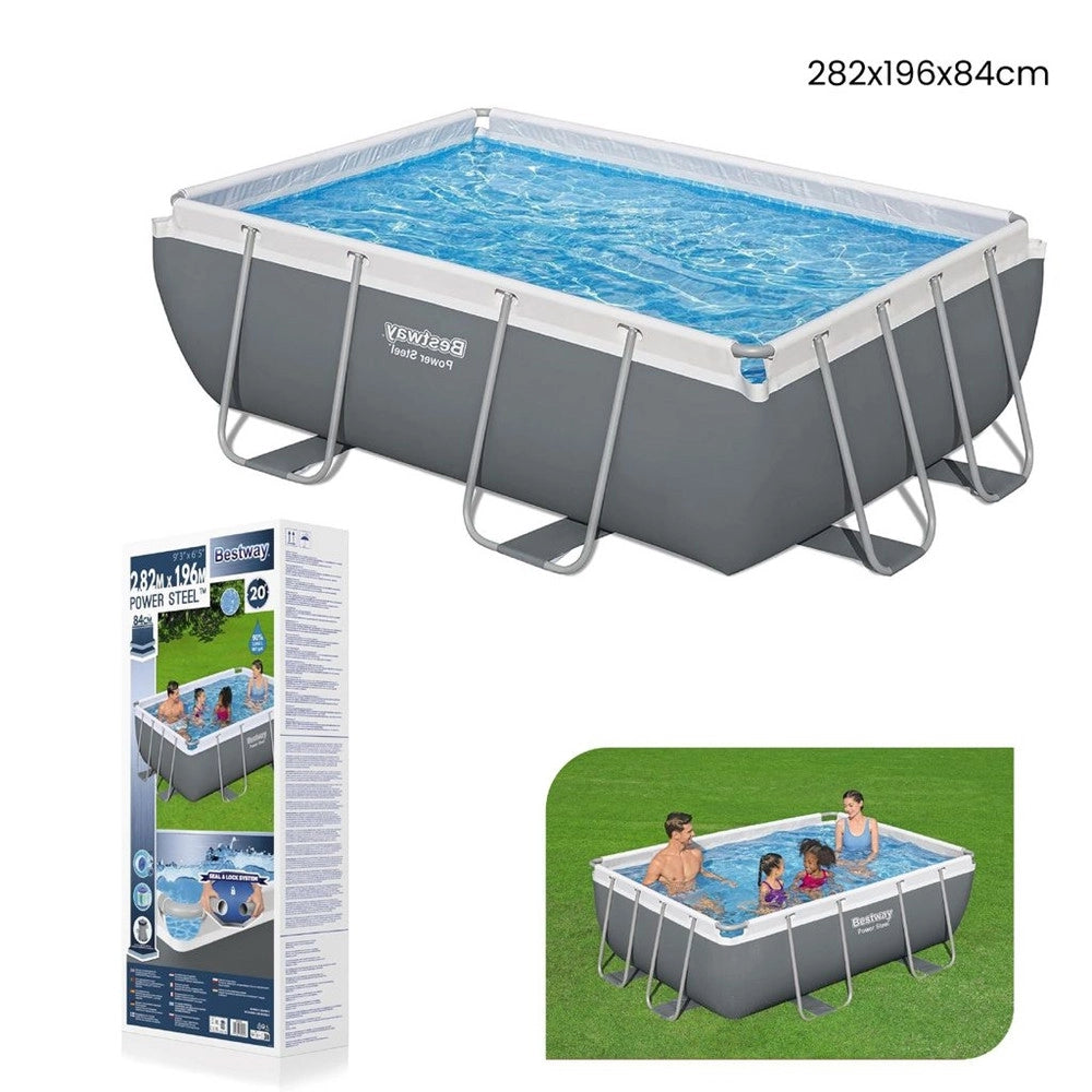 Trade Shop - Piscina Fuori Terra Rettangolare Power Steel 282x196x84cm Pompa Filtraggio 56629 -