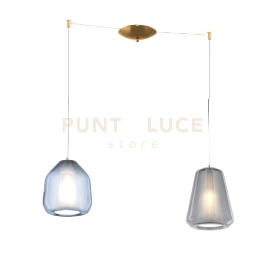 SOSPENSIONE OTTONE SAT. 2 LUCI SPOSTABILE VETRI BETA BL + GAMMA FU 1176OS-S2 S BG-MC