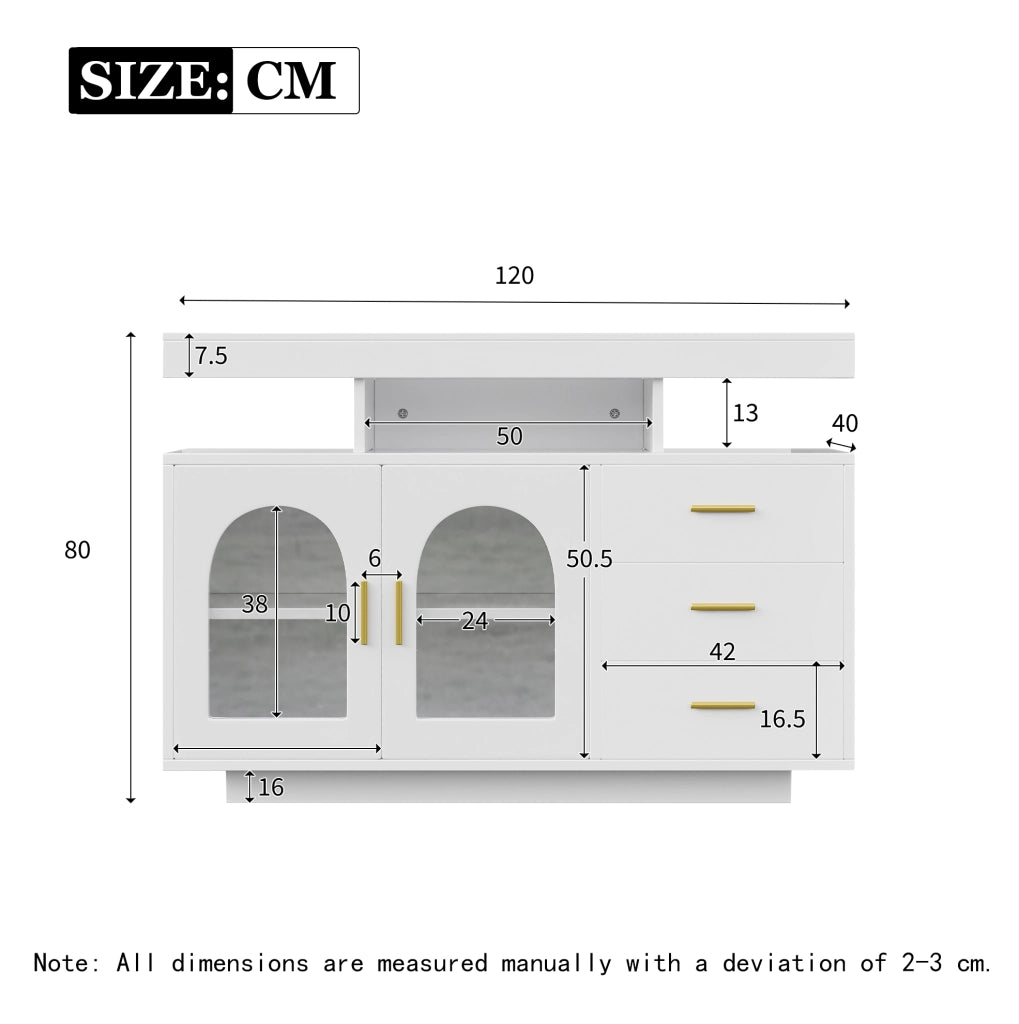 Credenza LED 120x40x80 cm in truciolare e acrilico bianco