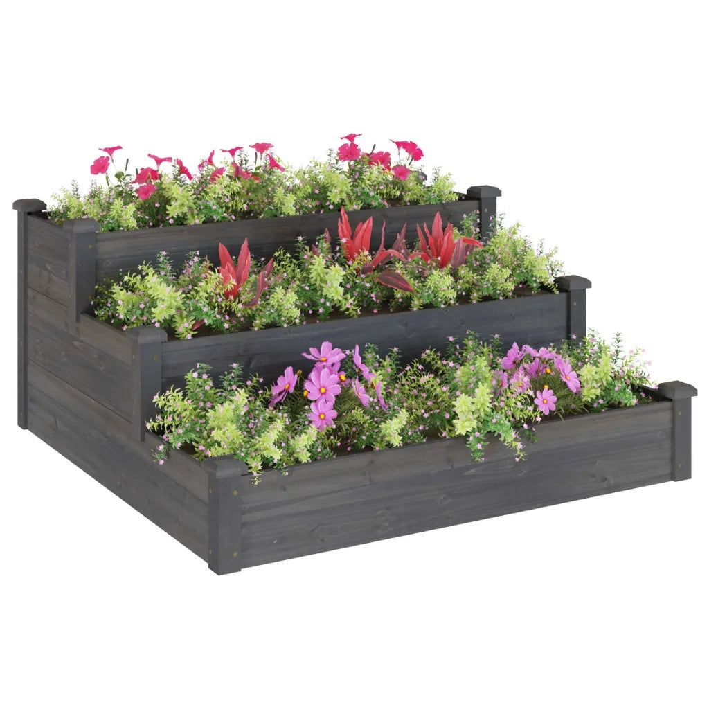 Fioriera Rialzata Giardino-Vaso da Esterno-Supporto per Vaso Grigia 120x120x56 cm Massello Abete