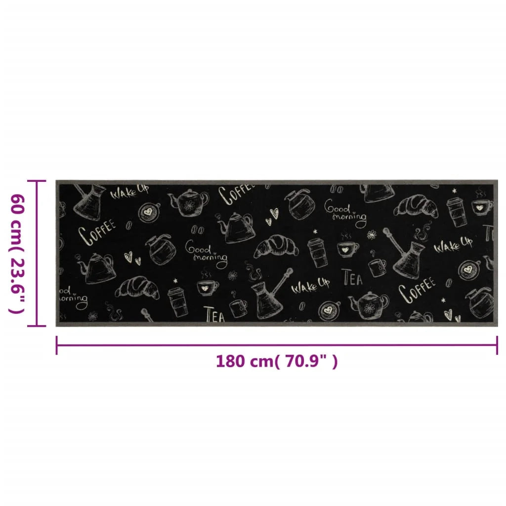 Tappetino da cucina lavabile con stampa elegante 180 x 60 cm antiscivolo flessibile velluto nero 02_0056424