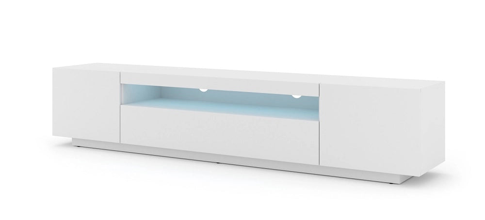 Mobile TV sospeso o a terra Led Incluso 200x42/36x37 Cm STAND AURA Bianco opaco